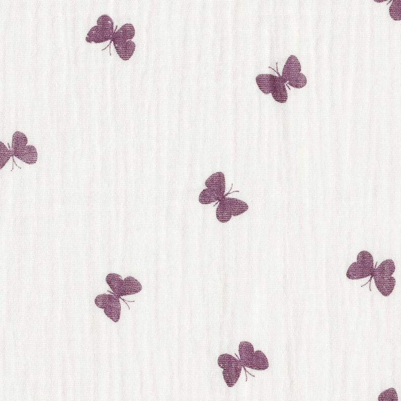 Musselina/ Tecido plissado duplo Borboletas – marfim/vermelho violeta médio,  image number 1