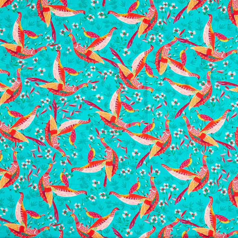 Moda de praia Tecido de viscose Pavões e flores – azul marinho/rosa intenso,  image number 1