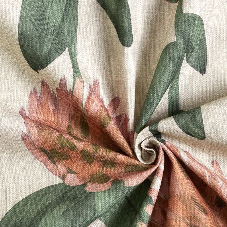 Tecido para decoração Meio linho Panamá Trevo florido – vermelho/taupe claro,  image number 3