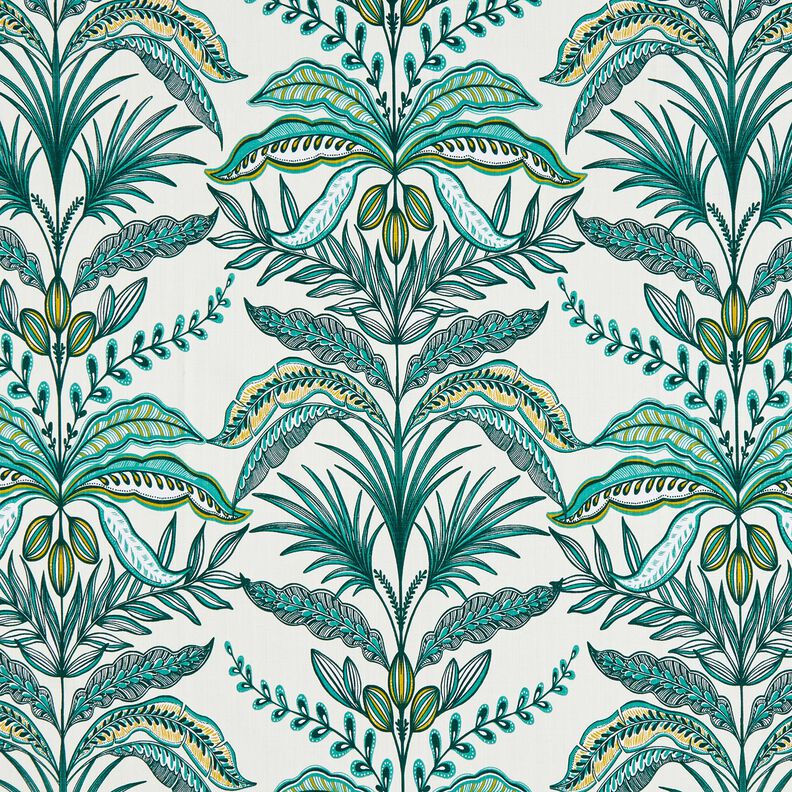 Tecido para decoração Panamá Grinalda de plantas exóticas – marfim/verde escuro,  image number 1