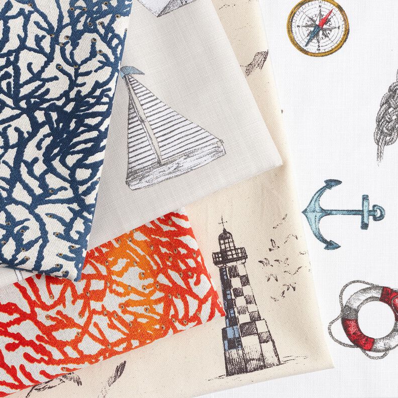 Tecido para decora&ccedil;&atilde;o Meio linho Panam&aacute; Belos corais &ndash; azul-marinho/natural,  image number 5