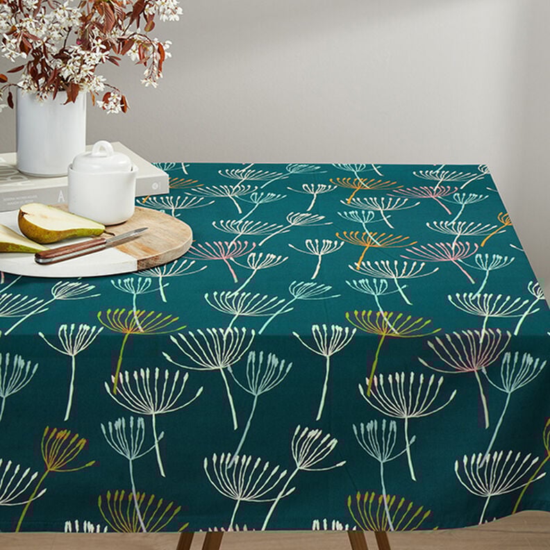 Tecido para decoração Meio linho Panamá Dentes-de-leão – azul petróleo/menta clara,  image number 6
