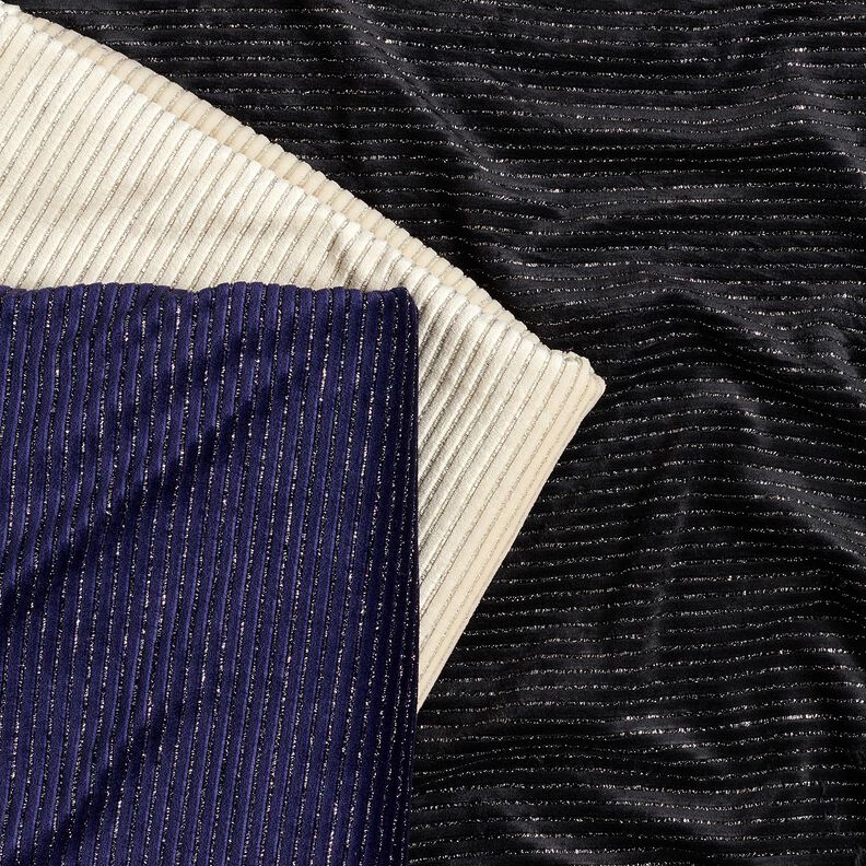 Tecido aveludado Nicki Riscas brilho – bege claro/prata metálica,  image number 5