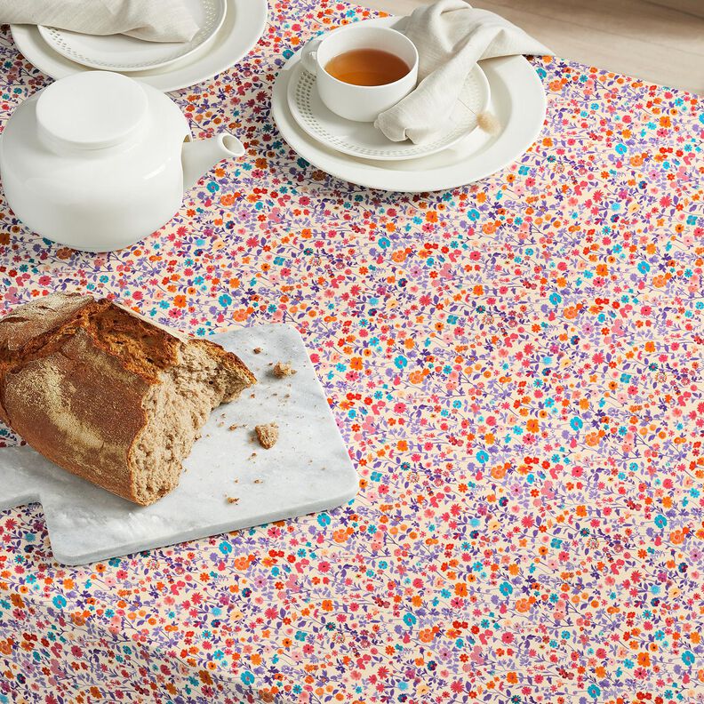 Tecido de algodão Popelina Flores coloridas – bege claro/lavanda,  image number 7