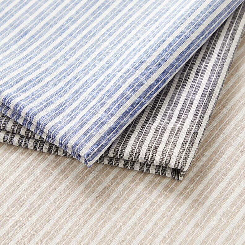 Mistura de linho e algodão Riscas largas – azul ganga/branco sujo,  image number 5