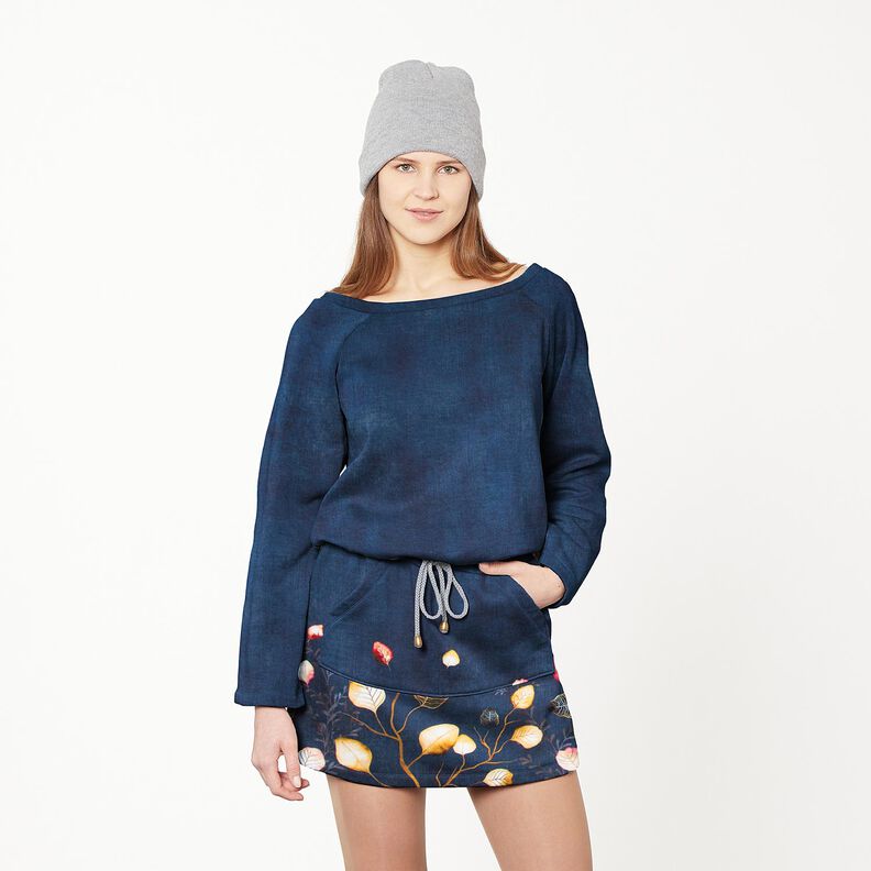 French Terry Tecido com orla Folhas de outono | Glitzerpüppi – azul-marinho/laranja-pêssego,  image number 7