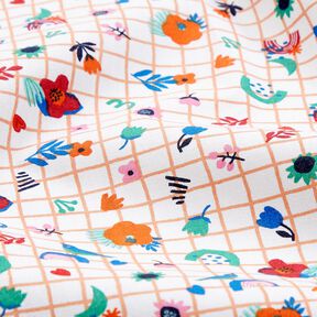 Tecido de algodão Cretone Xadrez com flores – branco/hortelã-pimenta, 