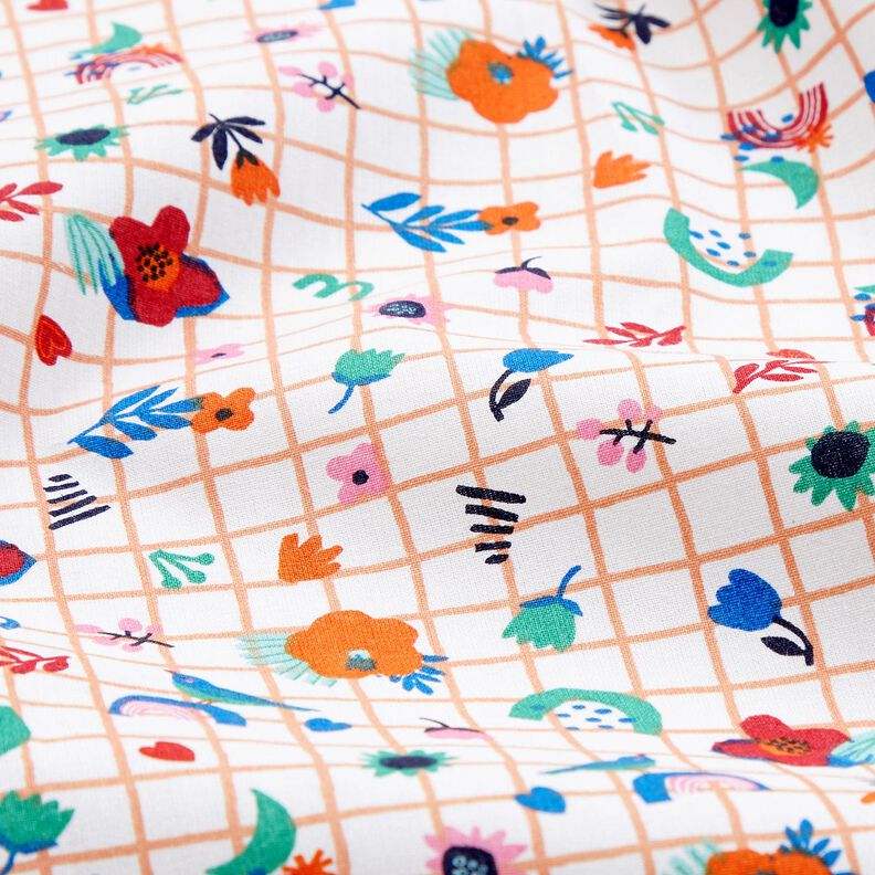 Tecido de algodão Cretone Xadrez com flores – branco/hortelã-pimenta,  image number 2