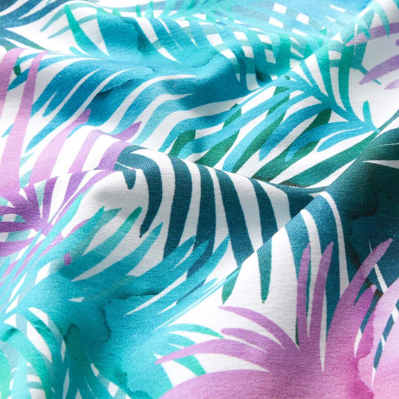 Jersey de algodão Folhas de palmeira coloridas | Glitzerpüppi – branco,  image number 1