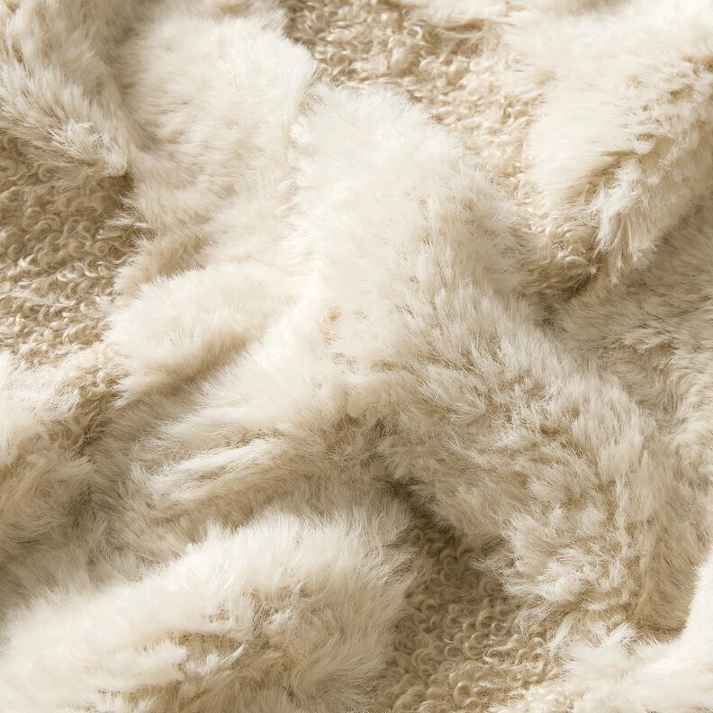 Pelo artificial Tecido Bouclé Losangos – cor de areia/natural,  image number 2