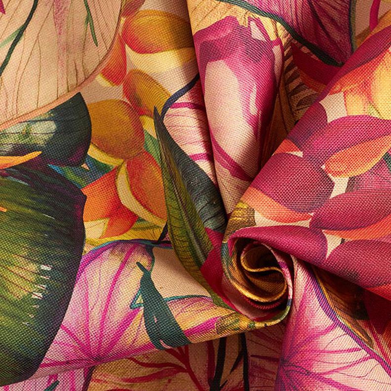 Tecido para exteriores Lona Folhas exóticas – carmin/roxo,  image number 3