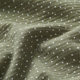 Musselina/ Tecido plissado duplo Pintinhas – oliva claro/branco, 