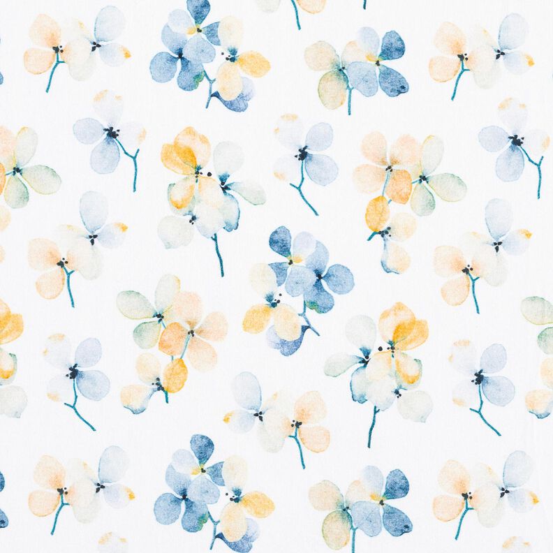 Jersey de algodão Flores em aguarela Impressão Digital – marfim/azul claro,  image number 1