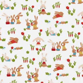 Popelina de algodão Coelhinhos no jardim – branco, 