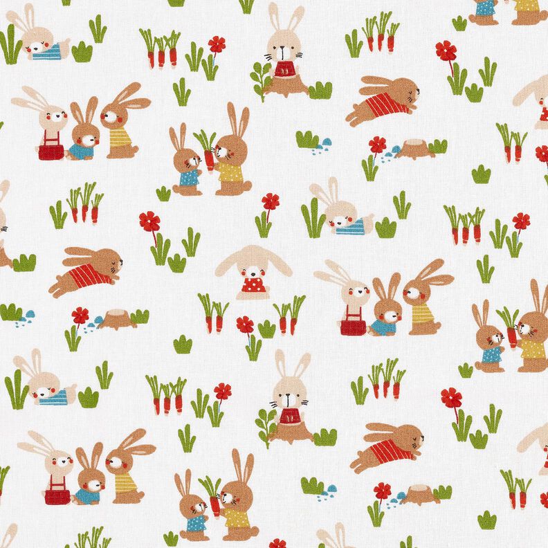Popelina de algodão Coelhinhos no jardim – branco,  image number 1