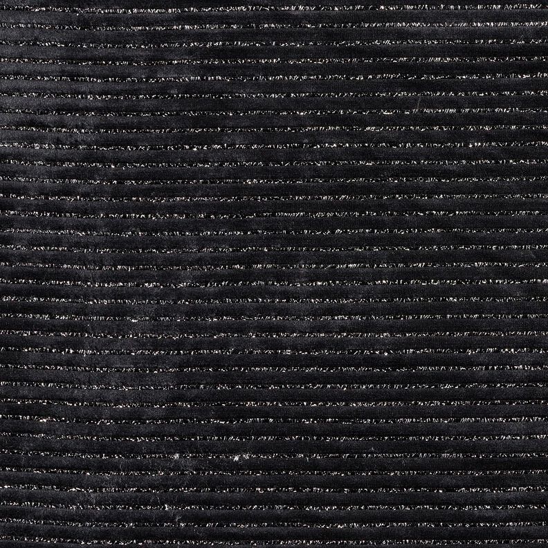 Tecido aveludado Nicki Riscas brilho – preto/prata metálica,  image number 1
