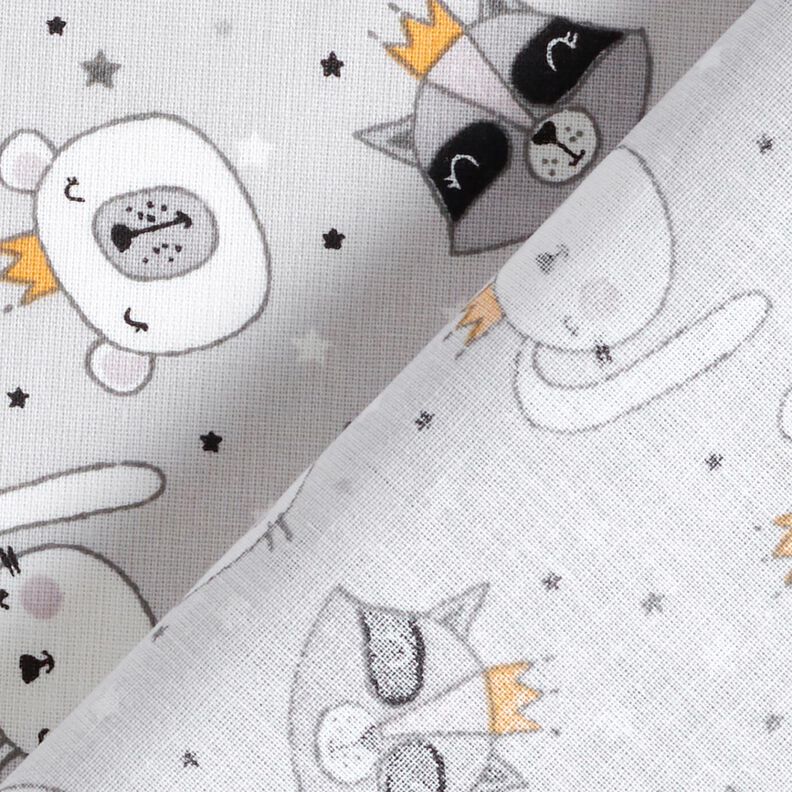 Popelina de algodão Animais com coroas – cinzento claro,  image number 4