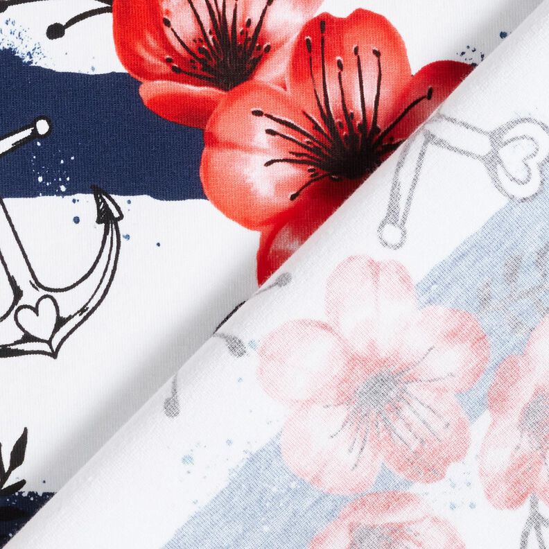 Jersey de algodão Flores e âncoras Riscas | Glitzerpüppi – branco/cor de malagueta,  image number 4