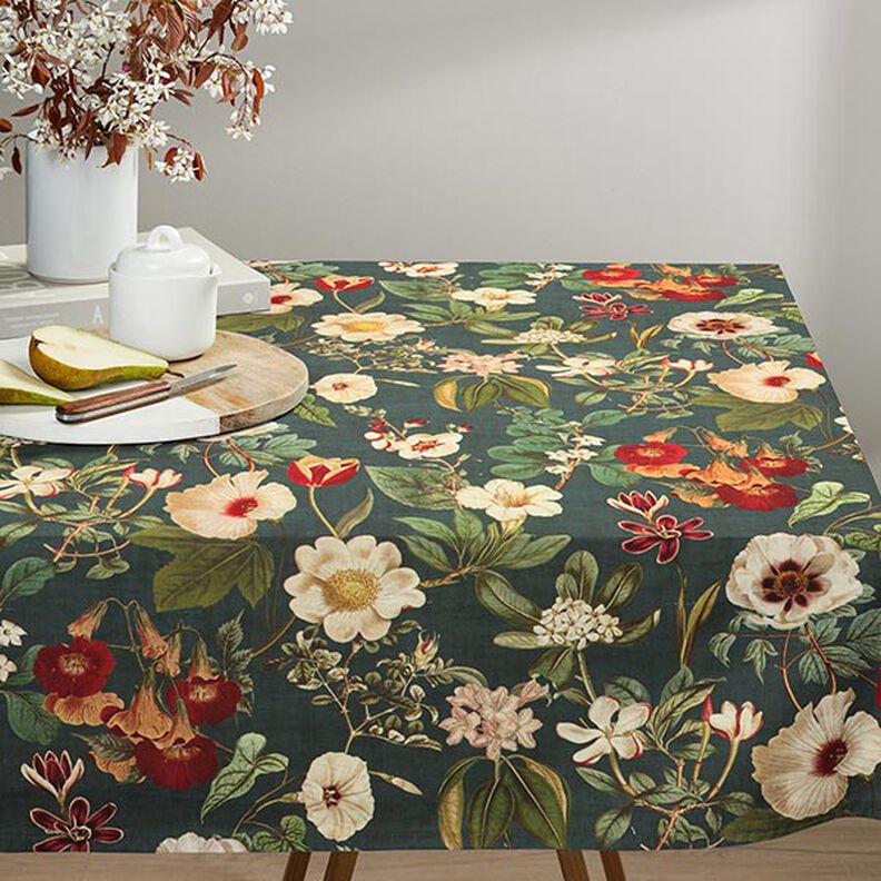 Tecido para decoração Lona Flores nostálgicas – verde escuro,  image number 7
