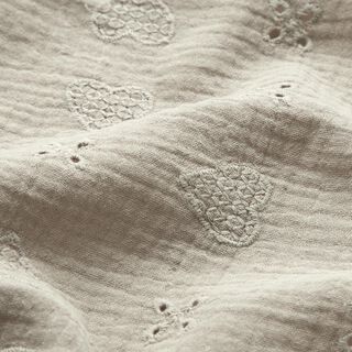 Musselina/ Tecido plissado duplo Bordado inglês Corações – cinzento-seda, 