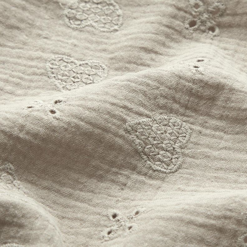 Musselina/ Tecido plissado duplo Bordado inglês Corações – cinzento-seda,  image number 2