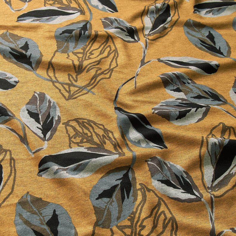 Jersey de viscose Folhas de outono grandes – amarelo-caril/cinza ardósia,  image number 2