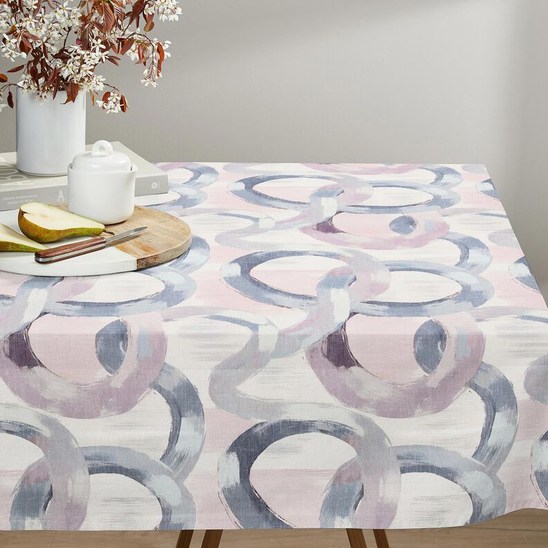 Tecido para decora&ccedil;&atilde;o Meio linho Panam&aacute; An&eacute;is abstratos &ndash; vermelho violeta p&aacute;lido/azul,  image number 8