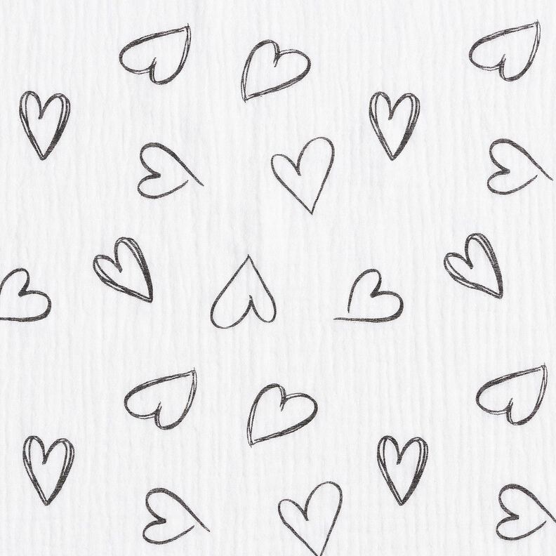 Musselina/ Tecido plissado duplo Rabisco Corações – marfim,  image number 1