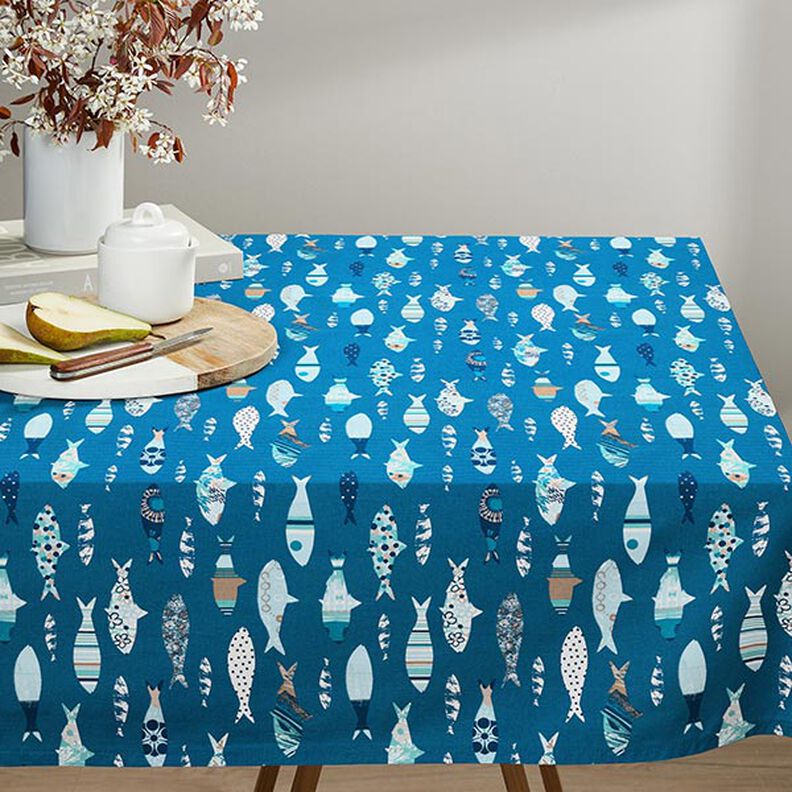 Tecido de algodão Cretone Peixes abstratos – azul,  image number 7