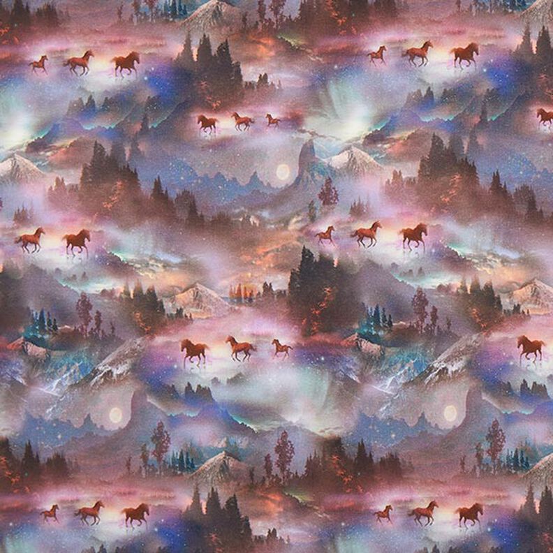 French Terry Sweat de verão Cavalos místicos Impressão Digital – púrpura média,  image number 1