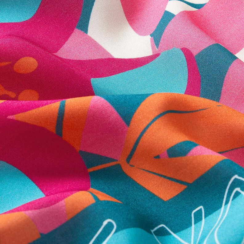 Viscose Voile Flores grandes Design de rebordo Barra – azul petróleo,  image number 7