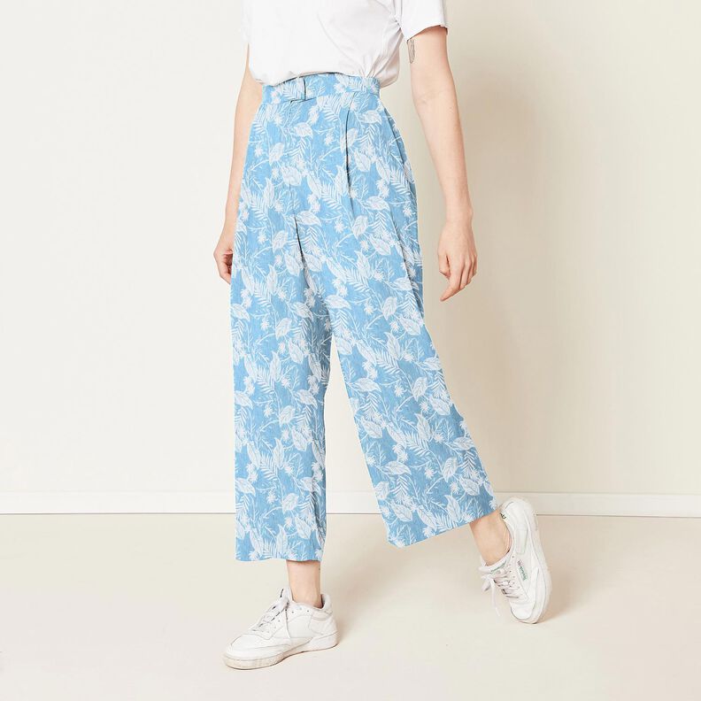 Chambray de algodão Palmeiras – azul claro/marfim,  image number 5