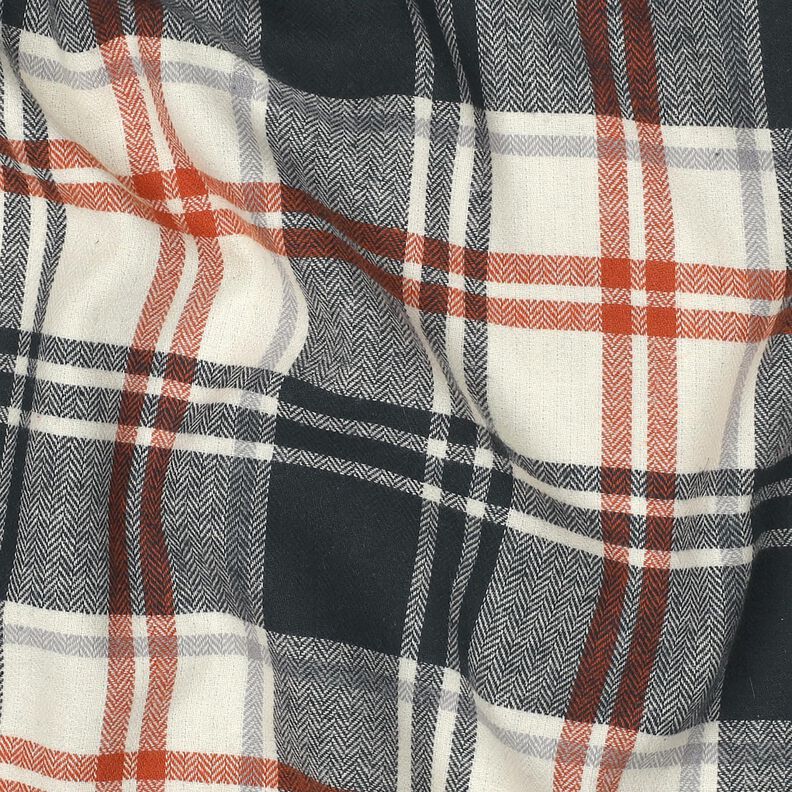 Flanela de algodão Xadrez com padrão espinha de peixe – preto azulado/creme,  image number 2