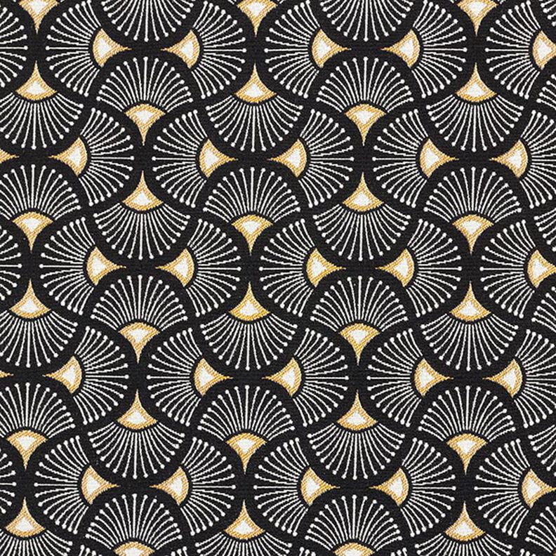 Tecido para decoração Jacquard Pequenos leques – preto/dourado,  image number 1