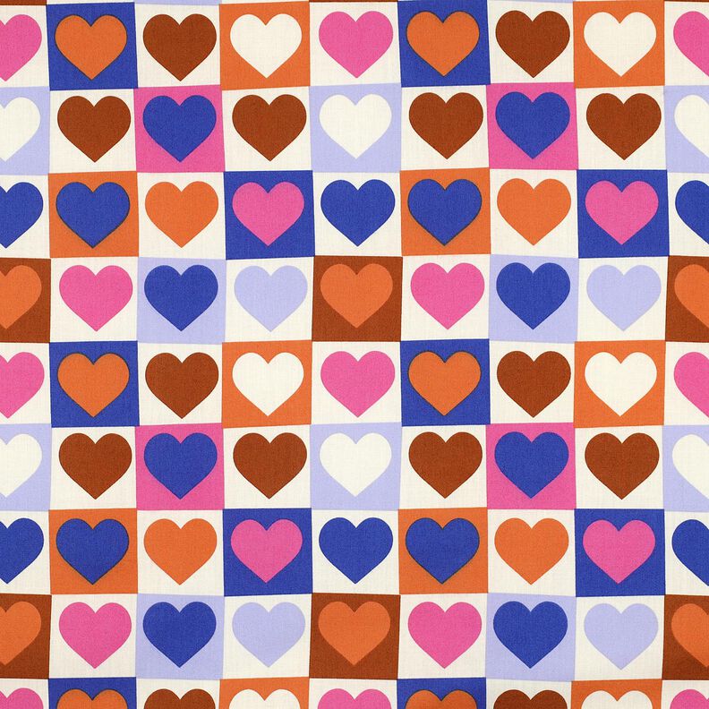 Popelina de algodão Corações Xadrez | Poppy Fabrics – marfim/azul real,  image number 1