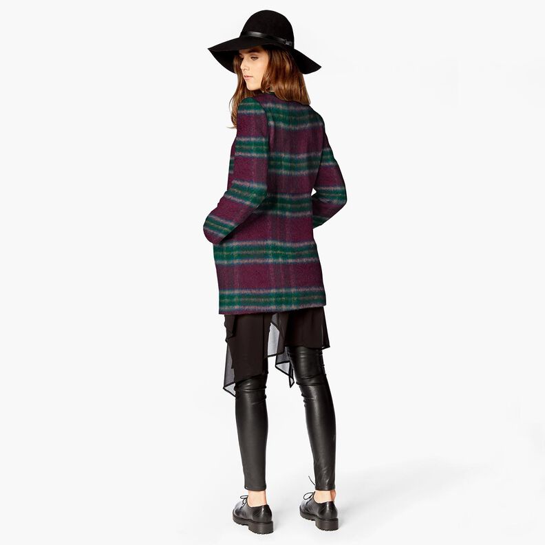 Tecido para sobretudos Mistura de lã Escovado Xadrez – merlot/pinheiro azul,  image number 7