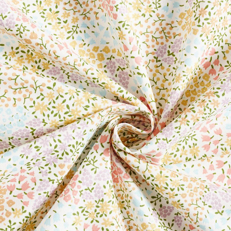 Tecido para decoração Meio linho Panamá Mini flores coloridas – marfim/rosa,  image number 3