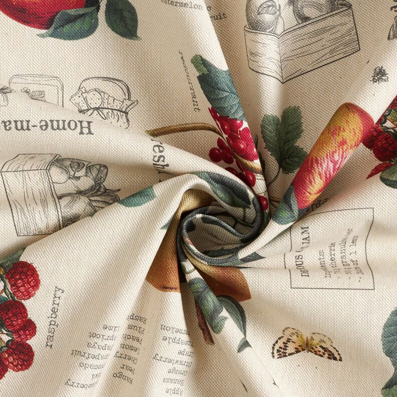 Tecido para decoração Meio linho Panamá Tipos de frutas – natural/verde escuro,  image number 3