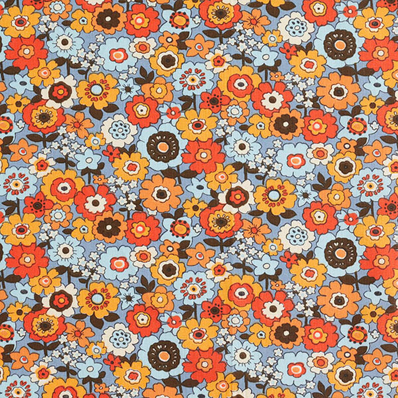 Tecido de algodão Cretone Flores multicor – jeans azul claro/laranja,  image number 1