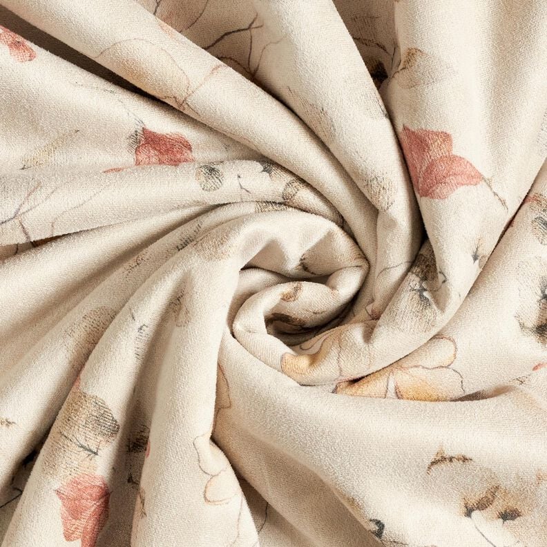 Tecido aveludado elástico com reverso Sherpa Flores delicadas | Katia Fabrics – natural,  image number 4