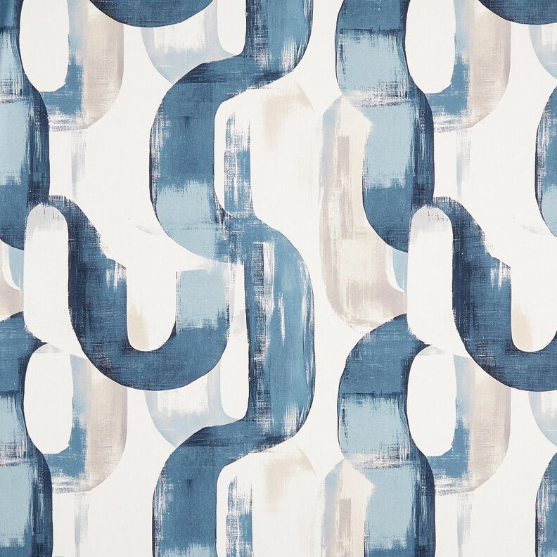 Tecido para decoração Meio linho Panamá Corrente abstrata – marfim/azul,  image number 1