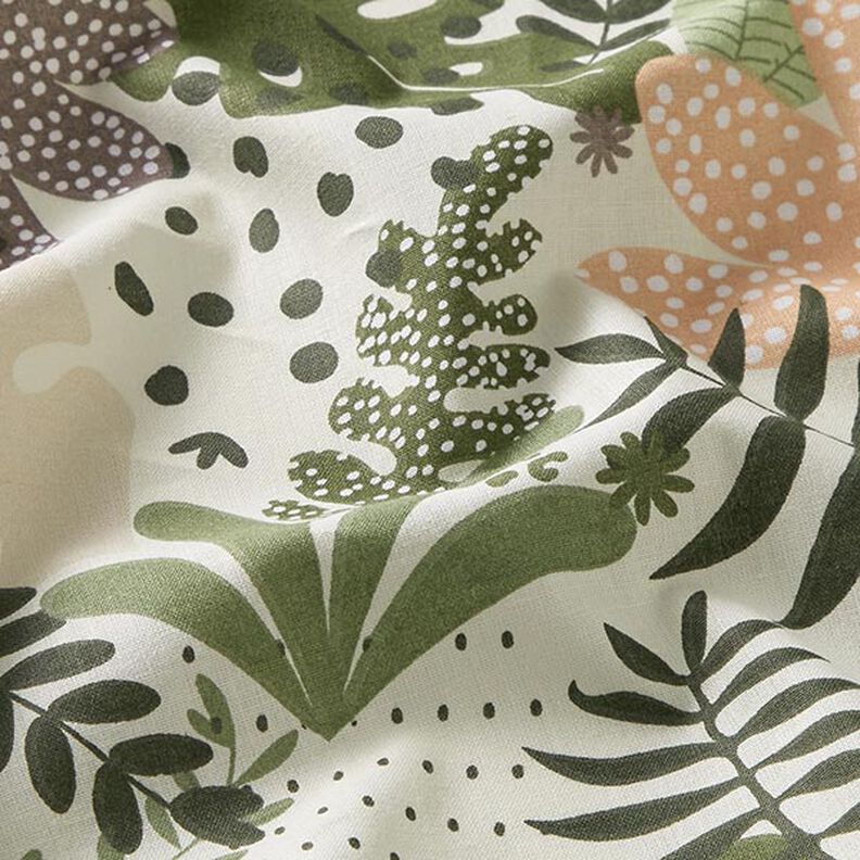 Tecido de algodão Cretone Plantas da selva abstratas – branco/verde,  image number 2