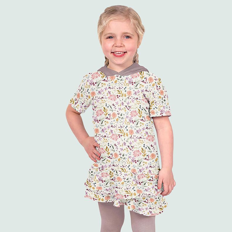 Musselina/ Tecido plissado duplo Aguarela Prado de flores Impressão Digital – creme,  image number 6