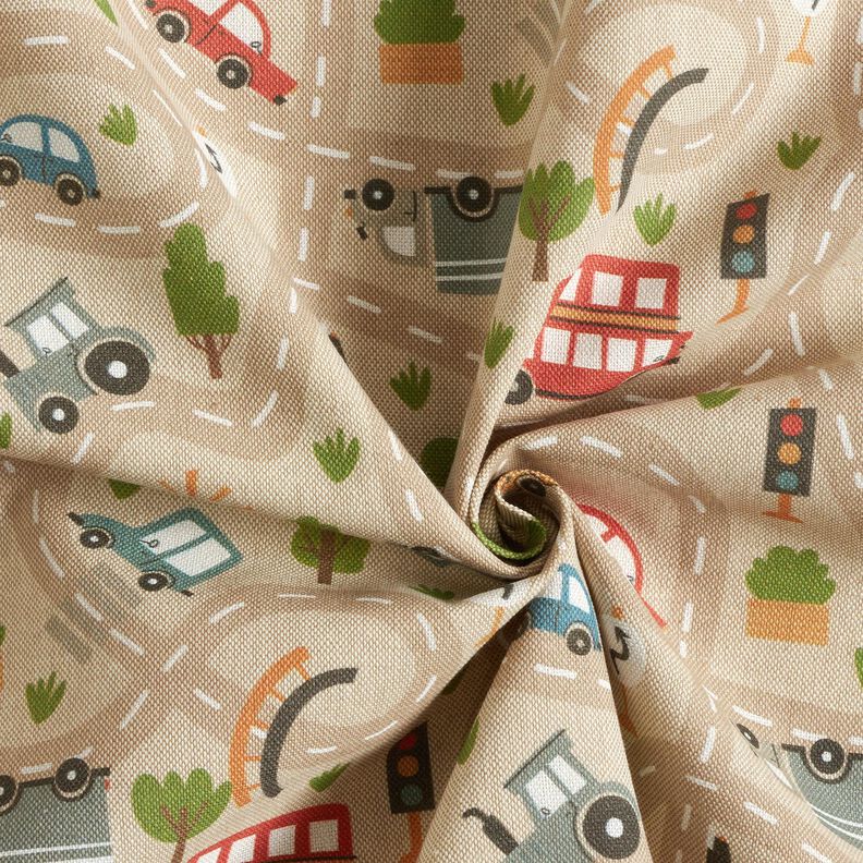 Tecido para decoração Meio linho Panamá Rua para brincar – natural/oliva claro,  image number 3