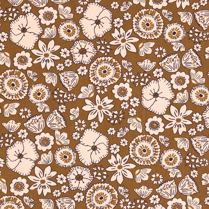 Tecido de algod&atilde;o Cretone Flores retro &ndash; oliva/ros&eacute;,  image number 1