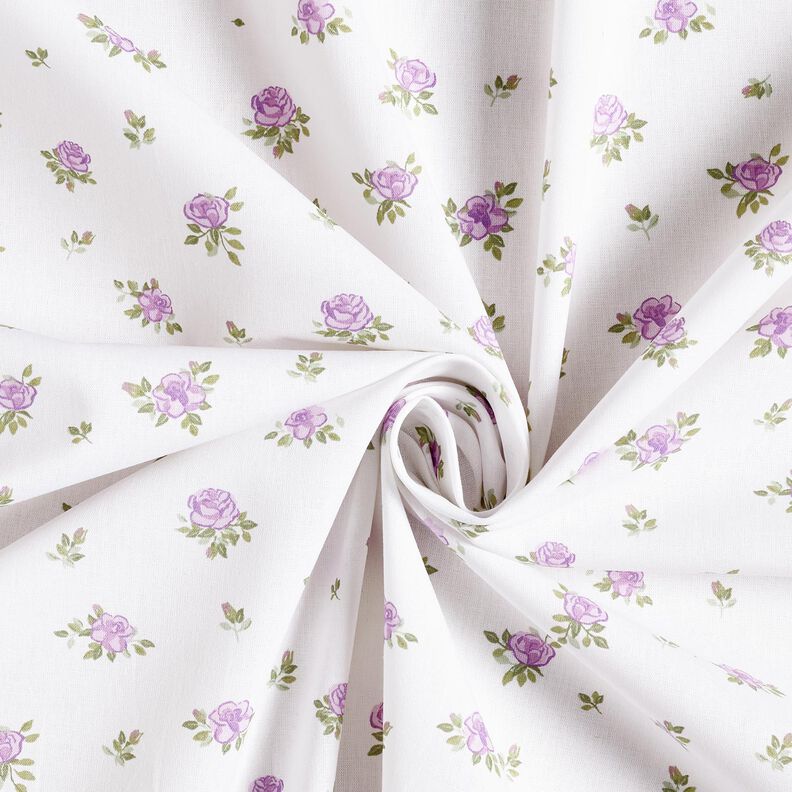 Popelina de algodão Rosas delicadas – lavanda/branco,  image number 3
