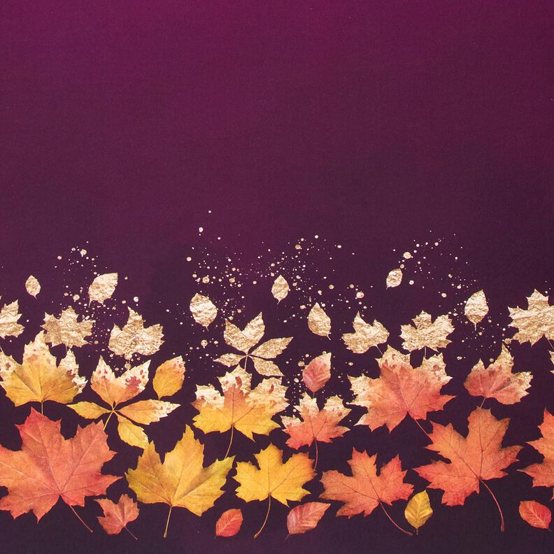 French Terry Tecido com orla Folhas de ácer | Glitzerpüppi – merlot/ouro velho,  image number 1