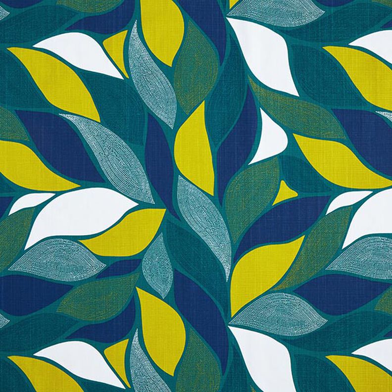 Tecido para decoração Panamá Folhas coloridas – azul petróleo,  image number 1