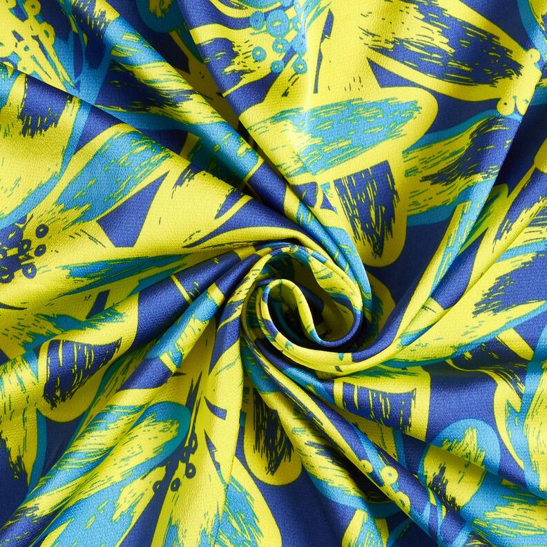 Crepe Cetim Flores de camomila grandes &ndash; &iacute;ndigo/amarelo-lim&atilde;o,  image number 3