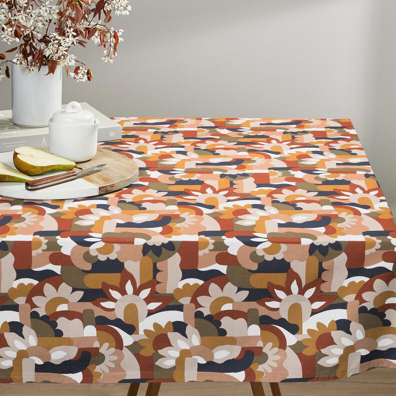 Tecido para decoração Meio linho Panamá Flores retro abstratas – branco/cobre,  image number 7